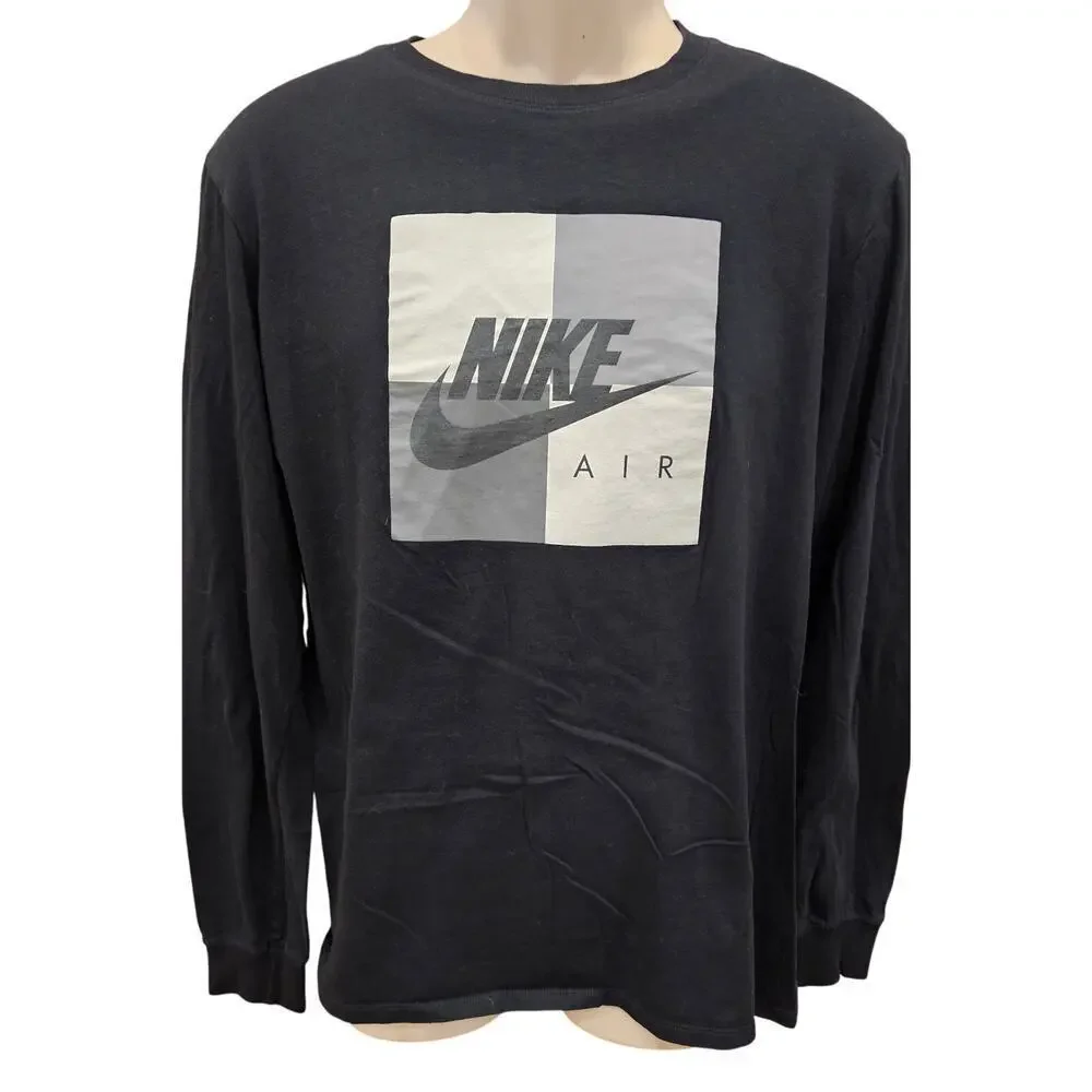 The Nike tee spell out logo graphic black white long sleeve t shirt NWOT y2k L